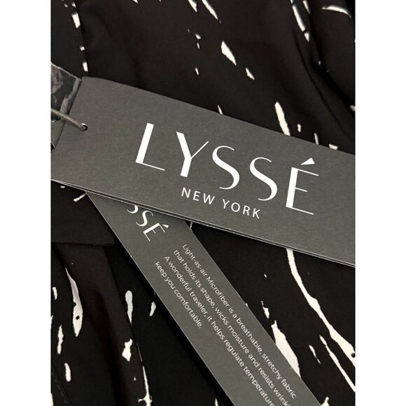NWT Lyssé Nylon Blend Long Sleeve Designer Top Sz L Black and White Design - Picture 8 of 13